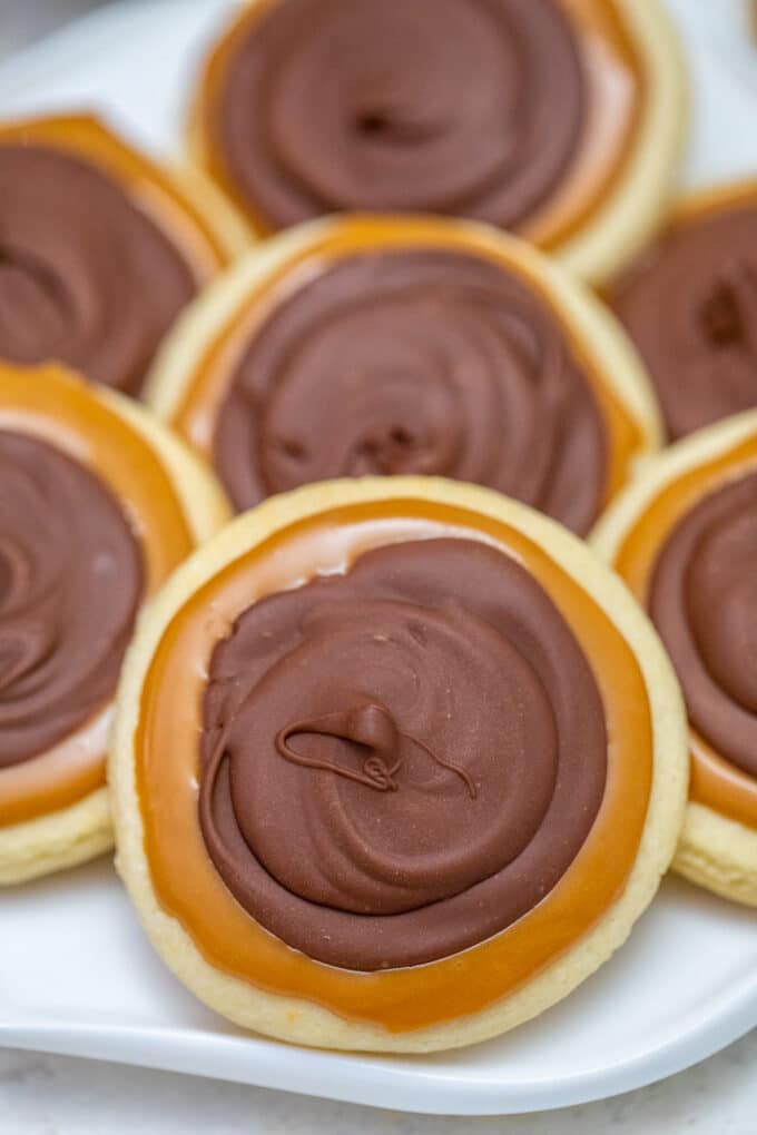 twix cookies arranged on a baking plate